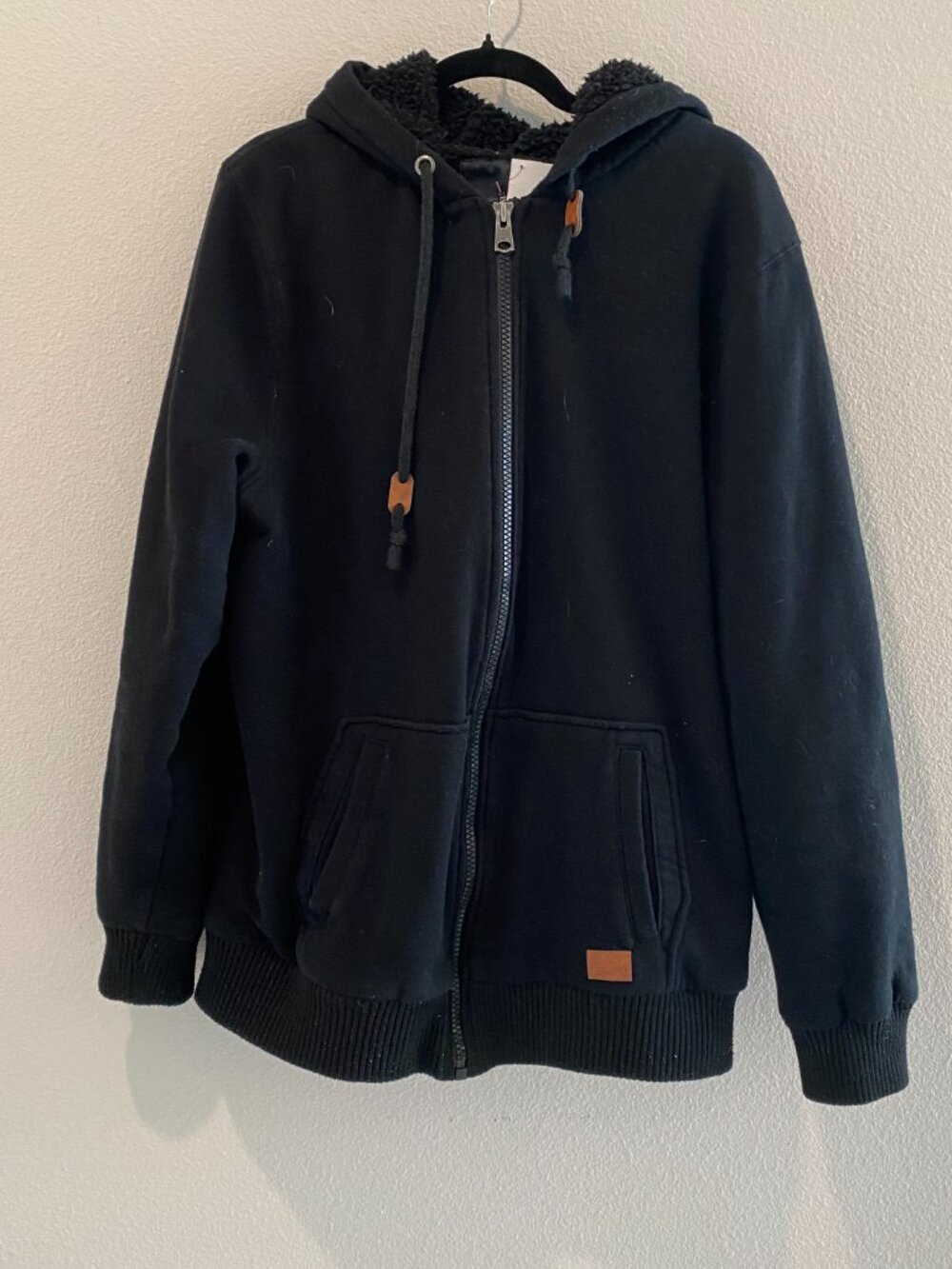 Buffalo David Bitton Men Faux Sherpa Lined Zip Hoodie Jacket Black XXL